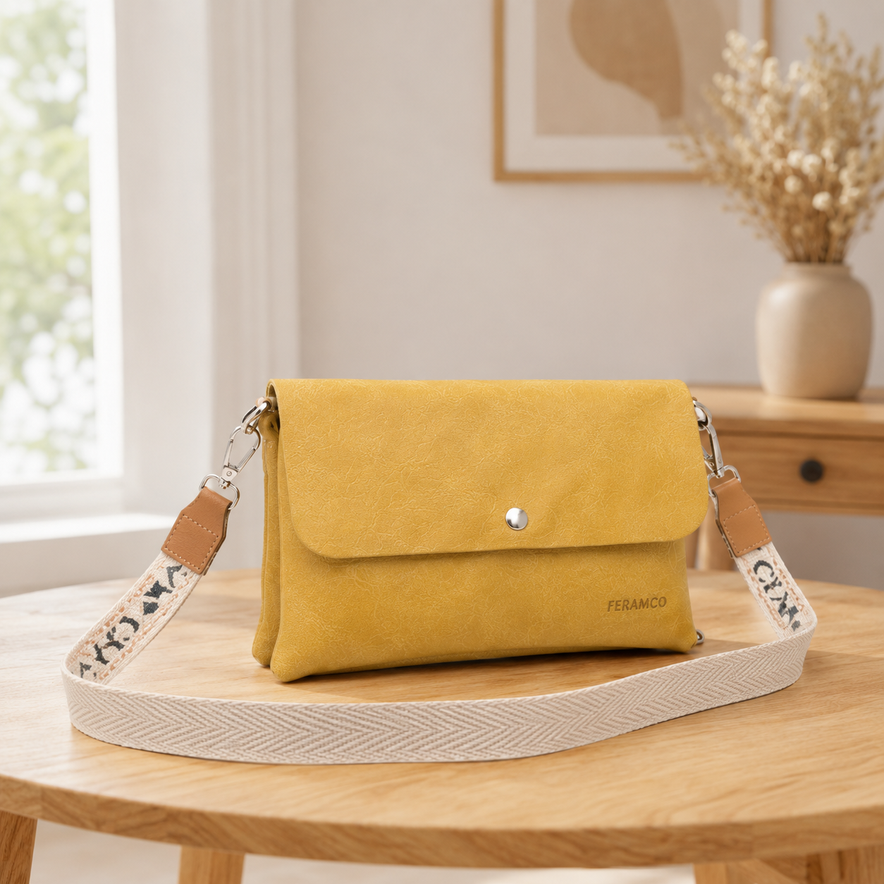 Sac à main en cuir jaune