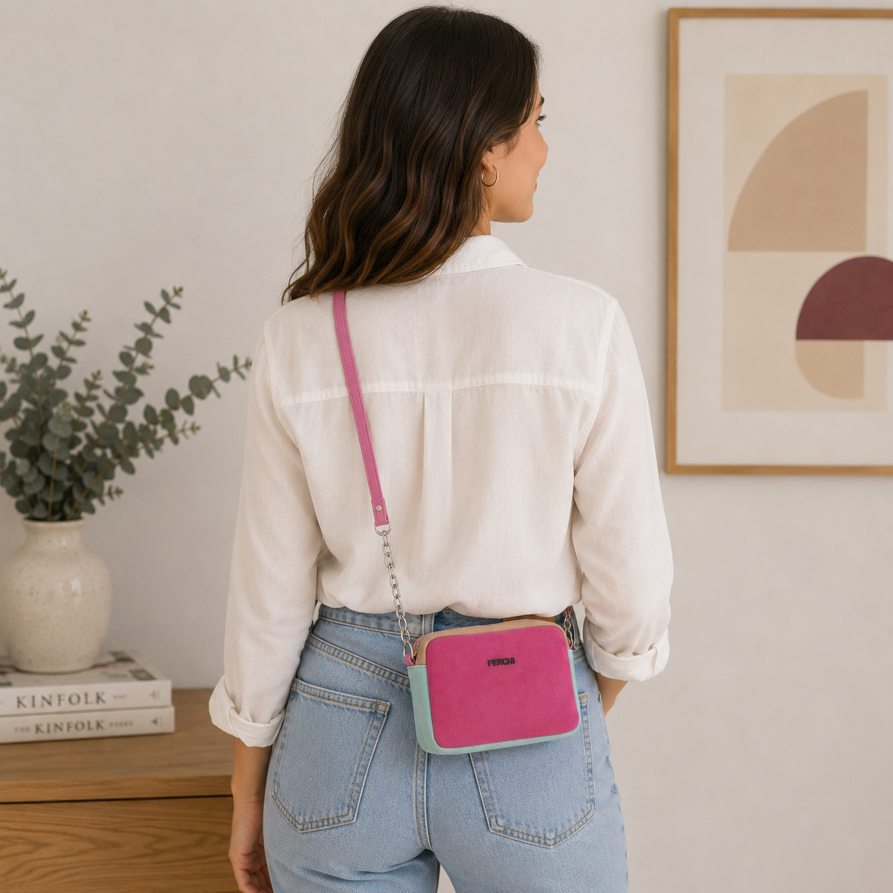 Petit sac en cuir rose fuchsia