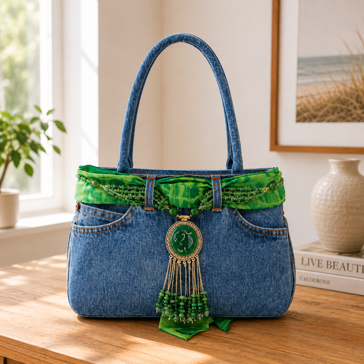 Sac à main en jean Vert