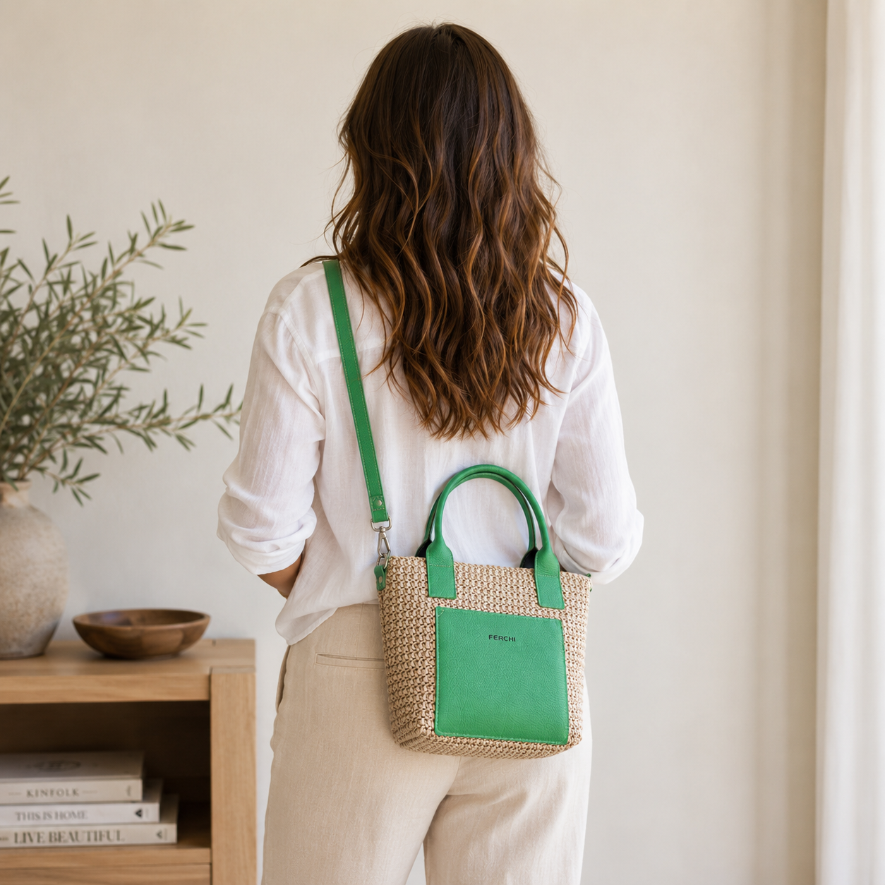 Sac à main bi matière vert