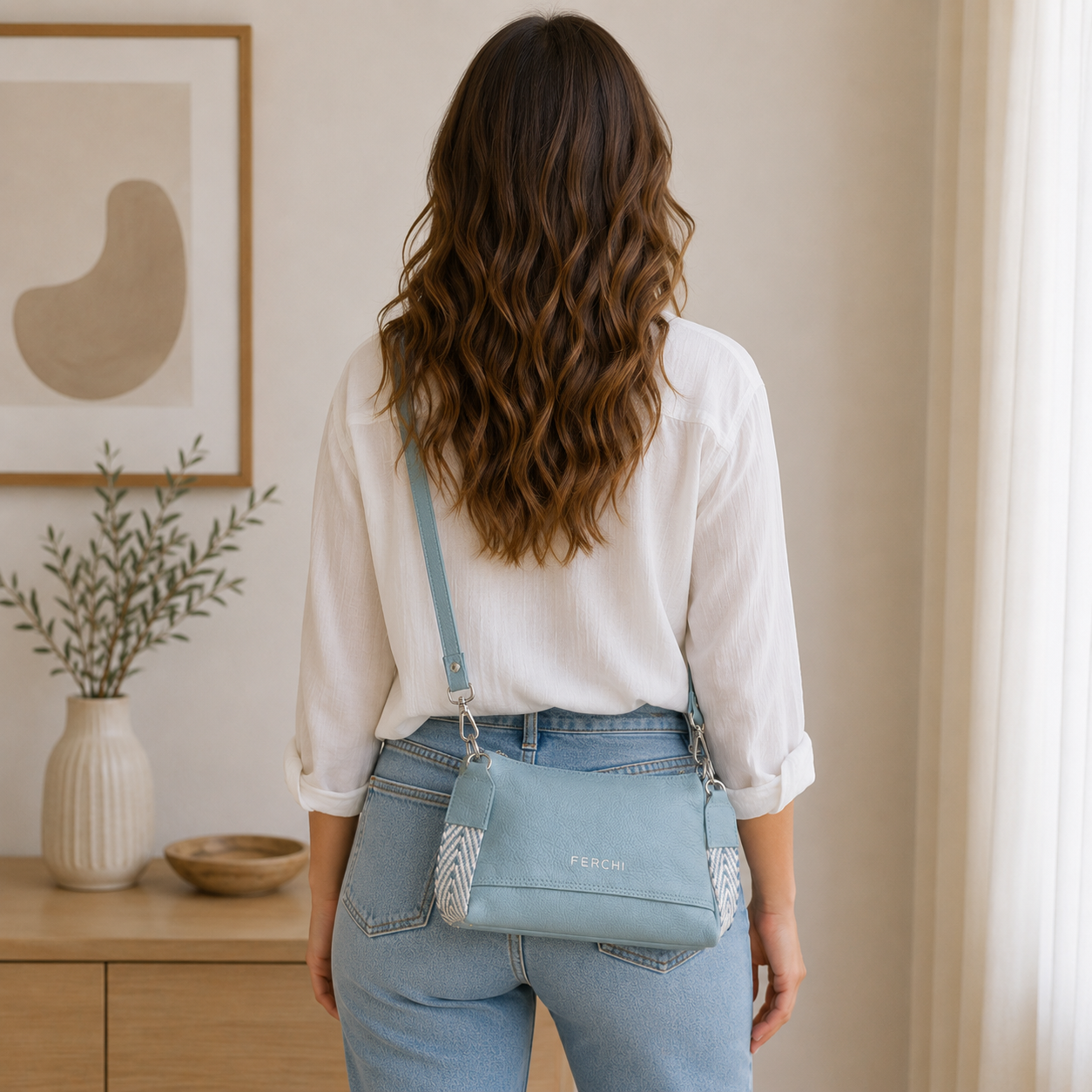 Sac à main en cuir turquoise