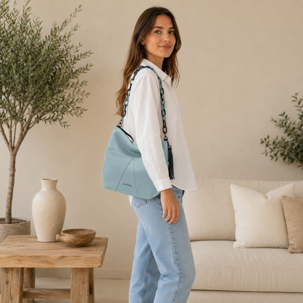 Sac bandoulière en cuir vert