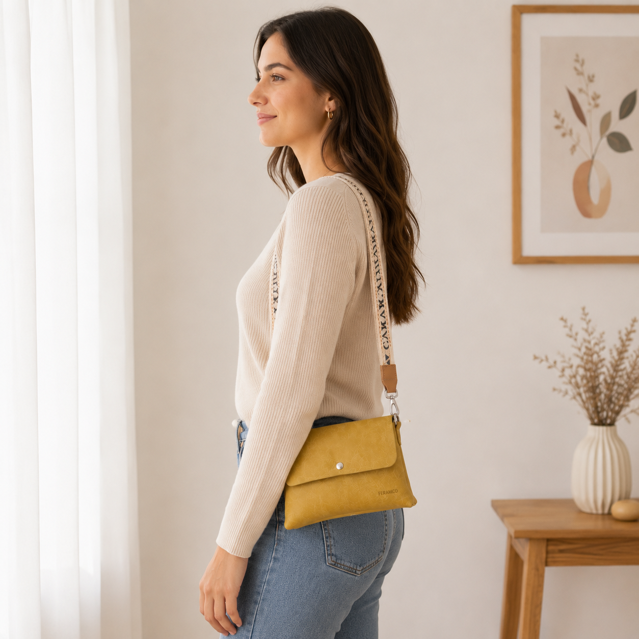 Sac à main en cuir jaune