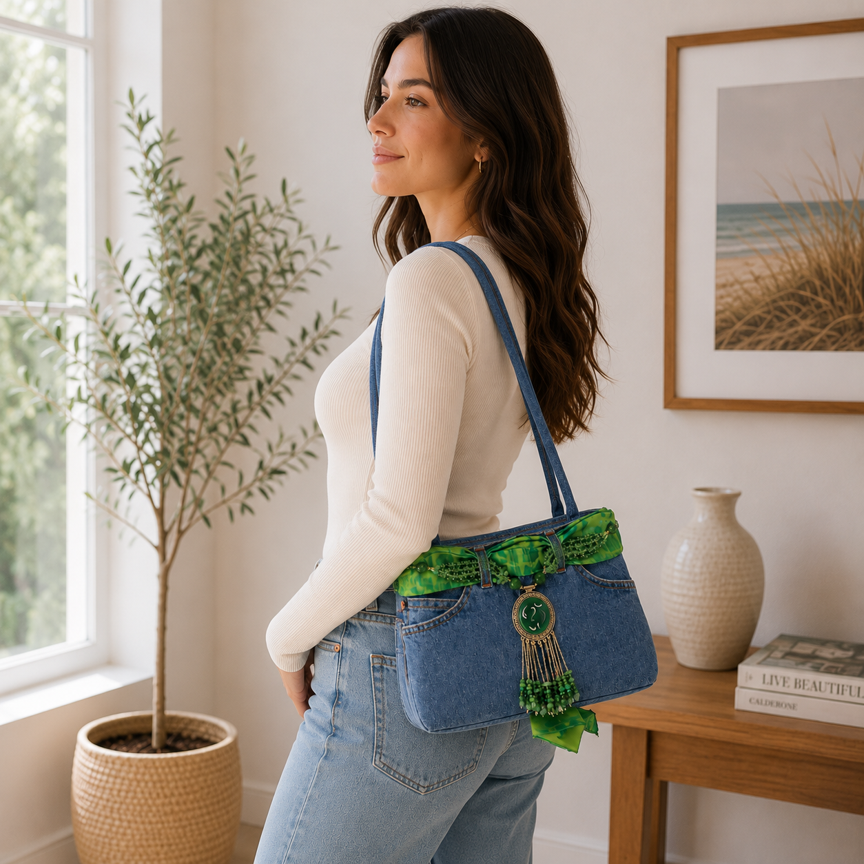 Sac à main en jean Vert