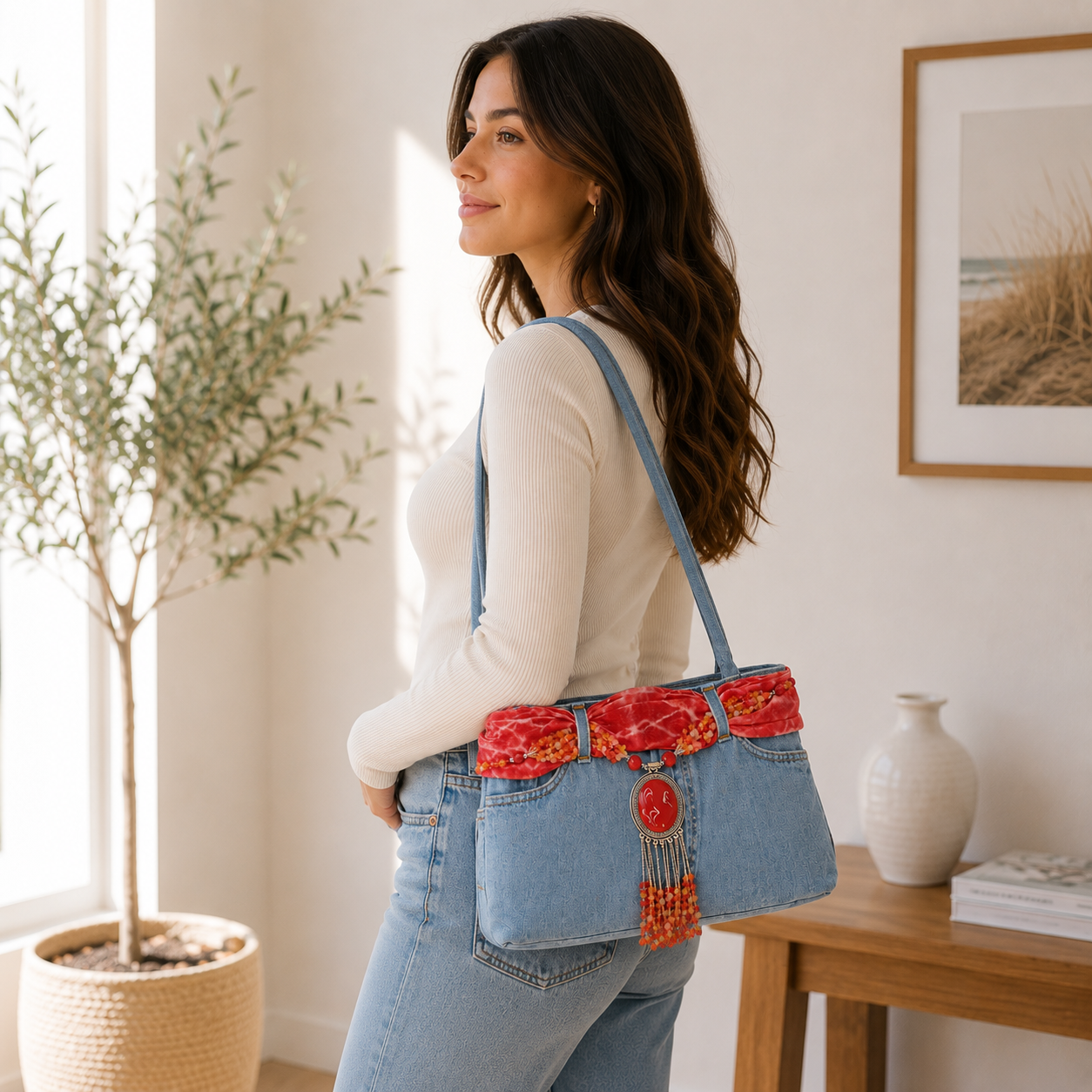 Sac à main en jean Rouge