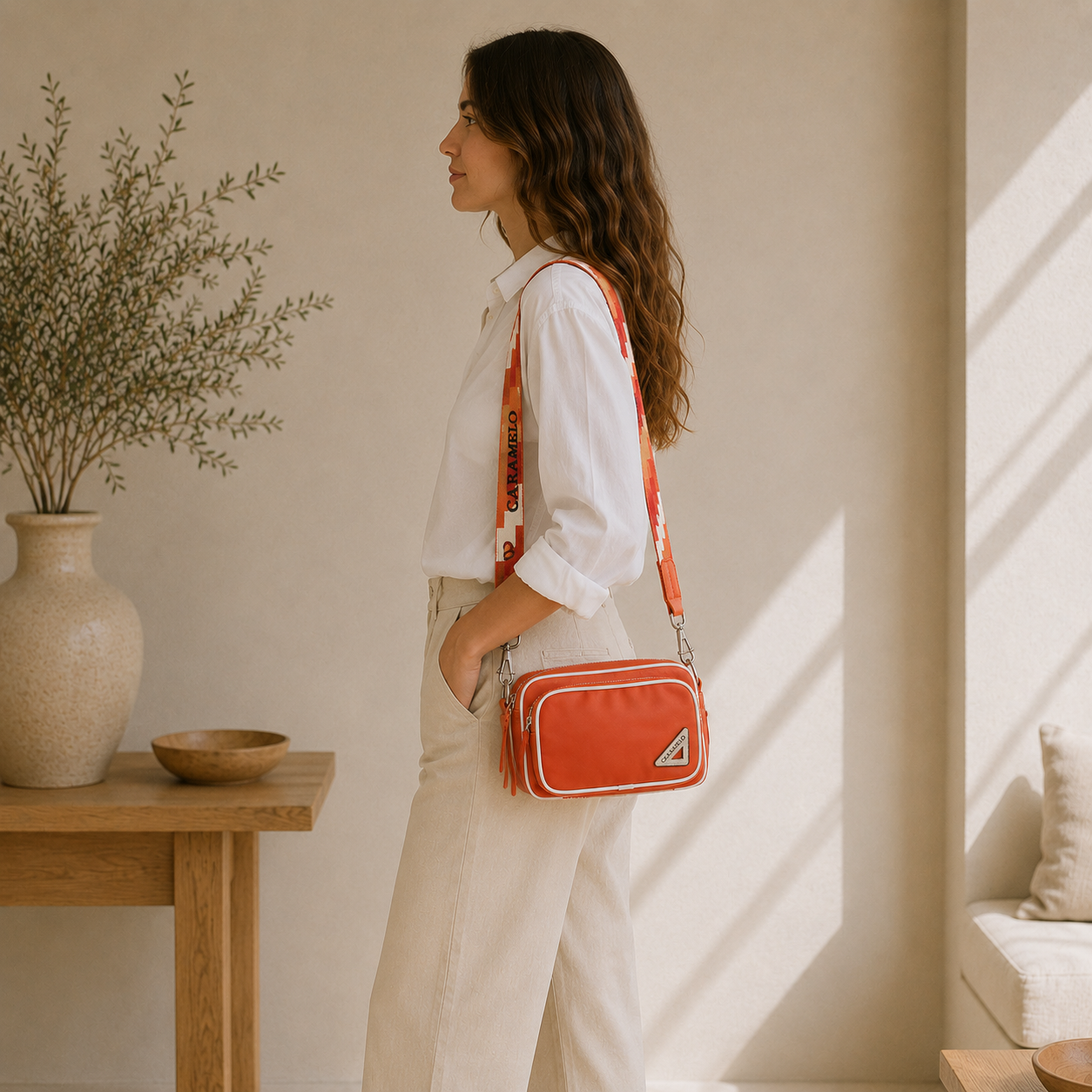 Sacoche en cuir orange
