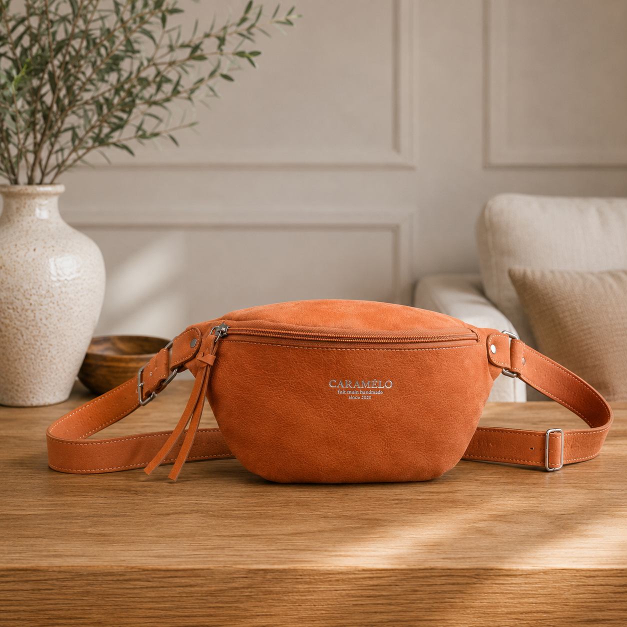 Sac banane en cuir orange