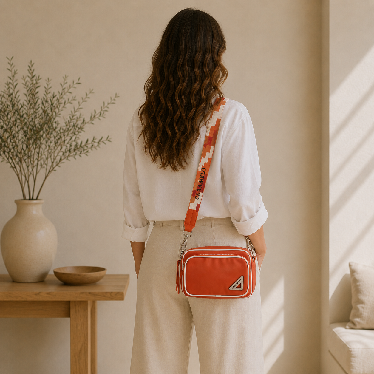 Sacoche en cuir orange