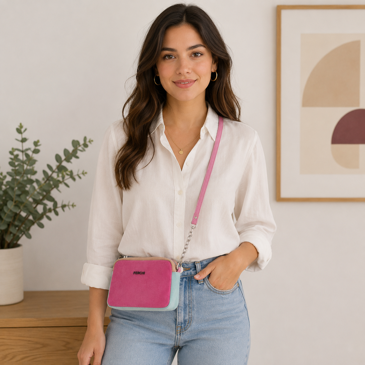 Petit sac en cuir rose fuchsia
