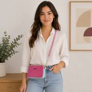 Petit sac en cuir rose fuchsia