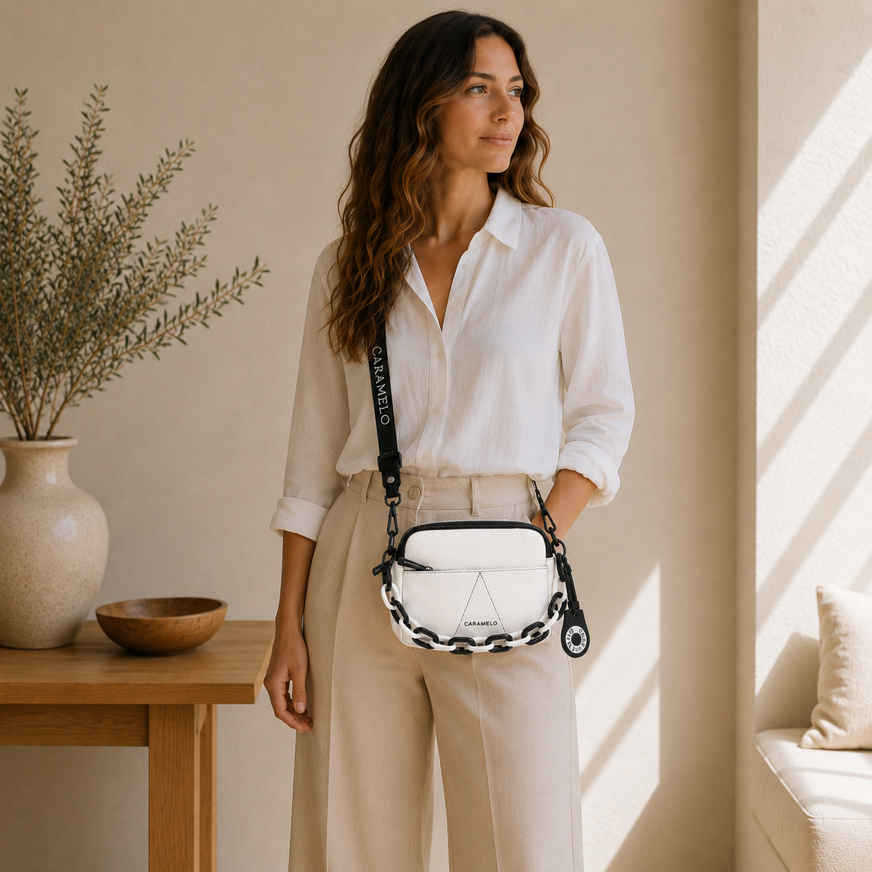 Sacoche en cuir blanc
