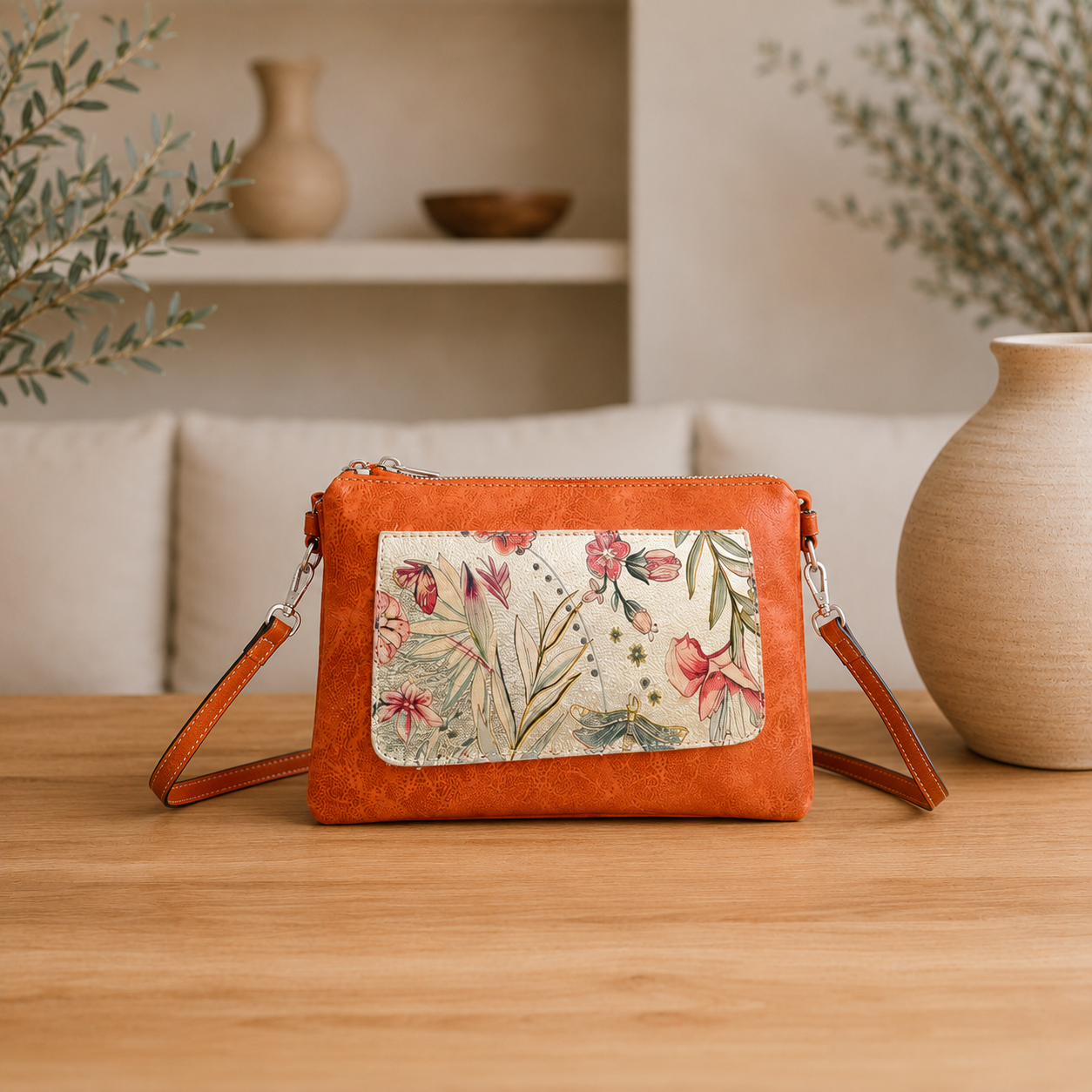 Sac en cuir à motif Orange Bandouliére