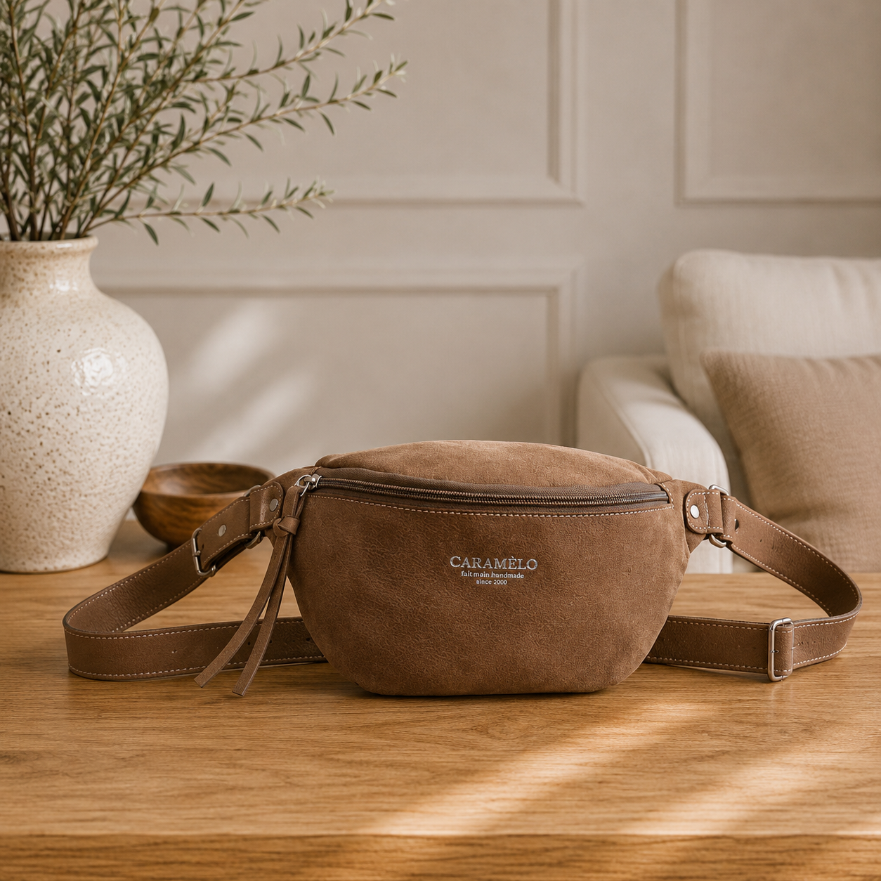 Sac banane en cuir marron