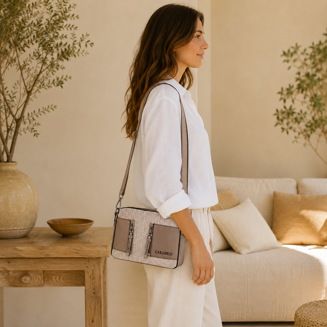 Sacoche bandoulière beige