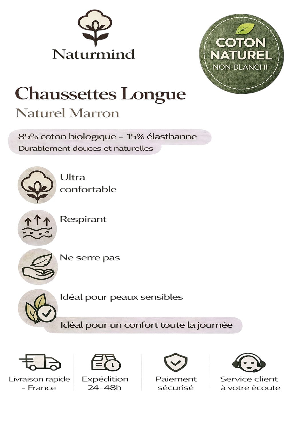 Lot de 3 paires de chaussettes longues  Marron