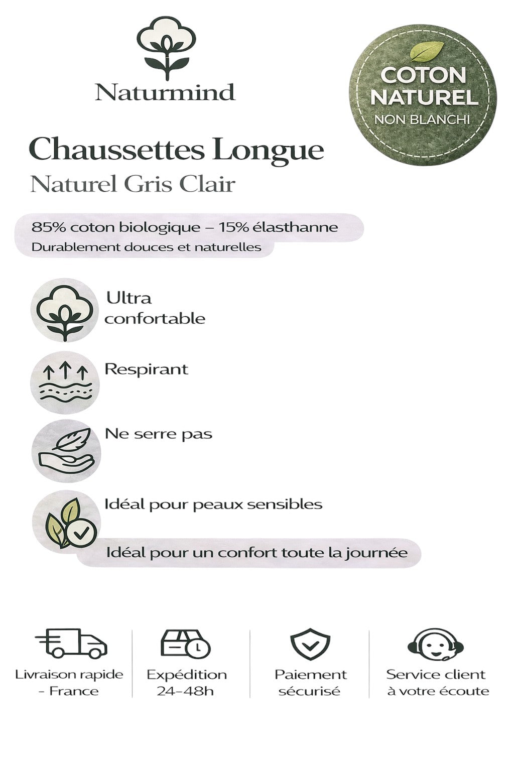 Lot de 3 paires de  chaussettes longues Gris clair