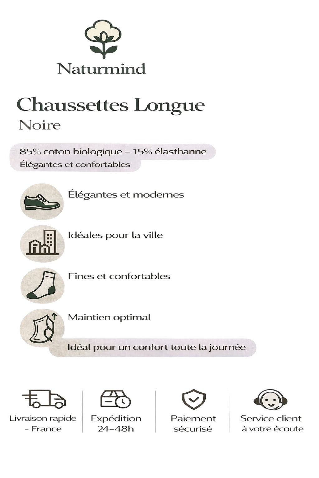 Lot de 3 paires de chaussettes fines longues Noir