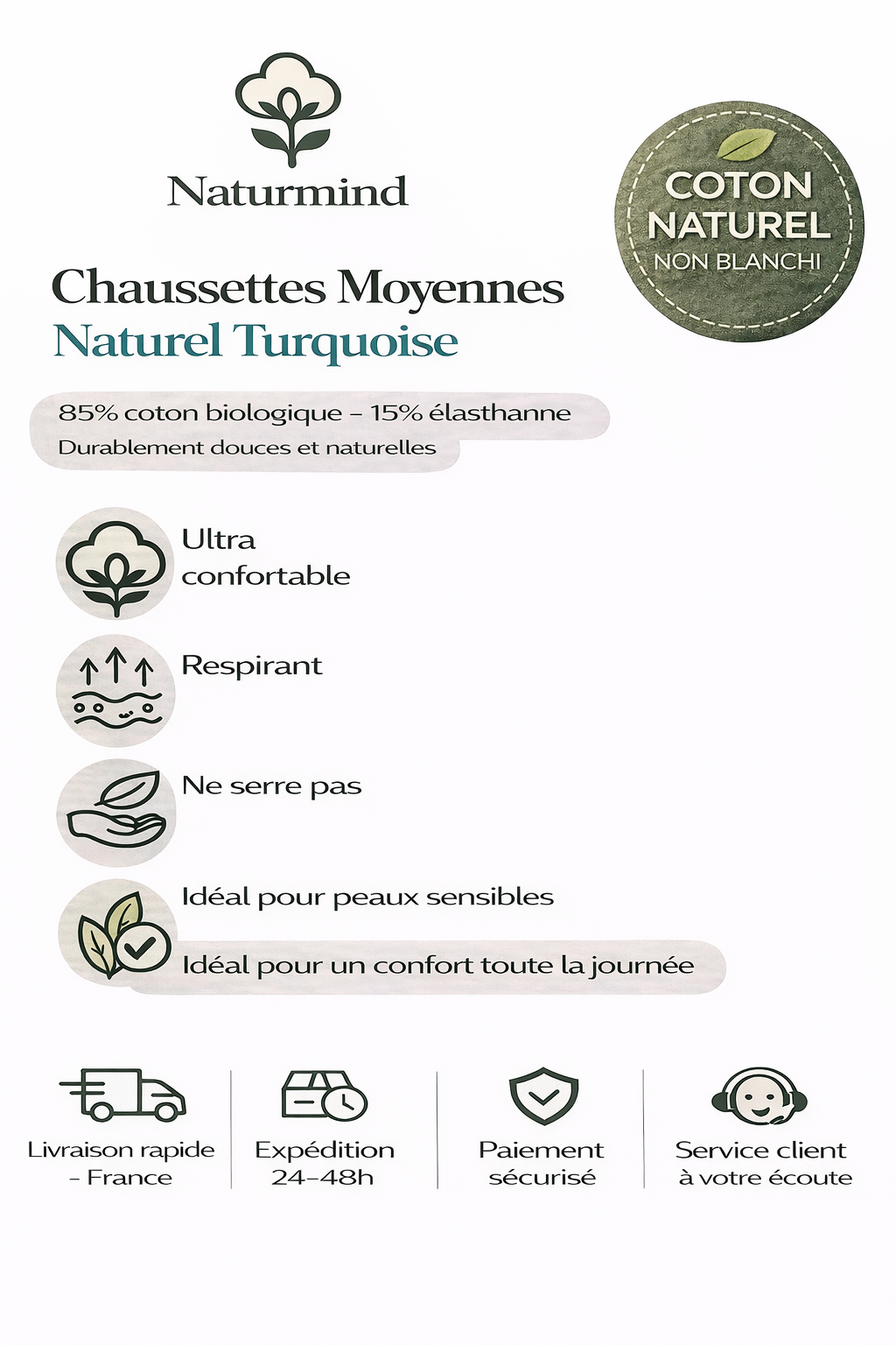 Lot de 3 paires de  chaussettes moyennes Turquoise