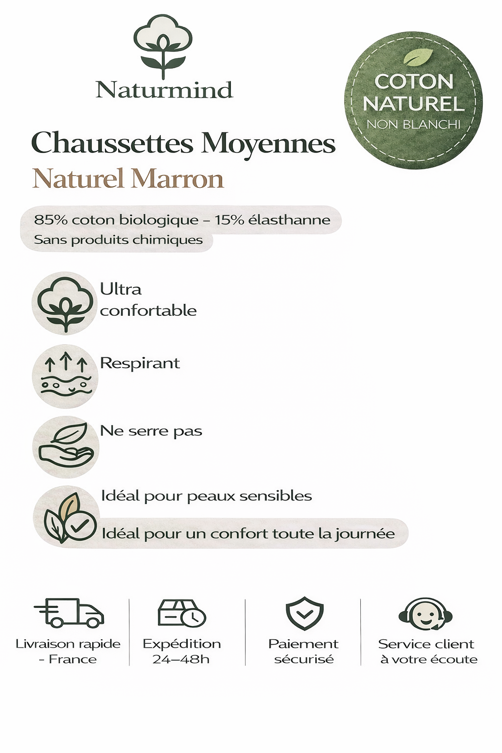 Chaussettes moyennes Marron
