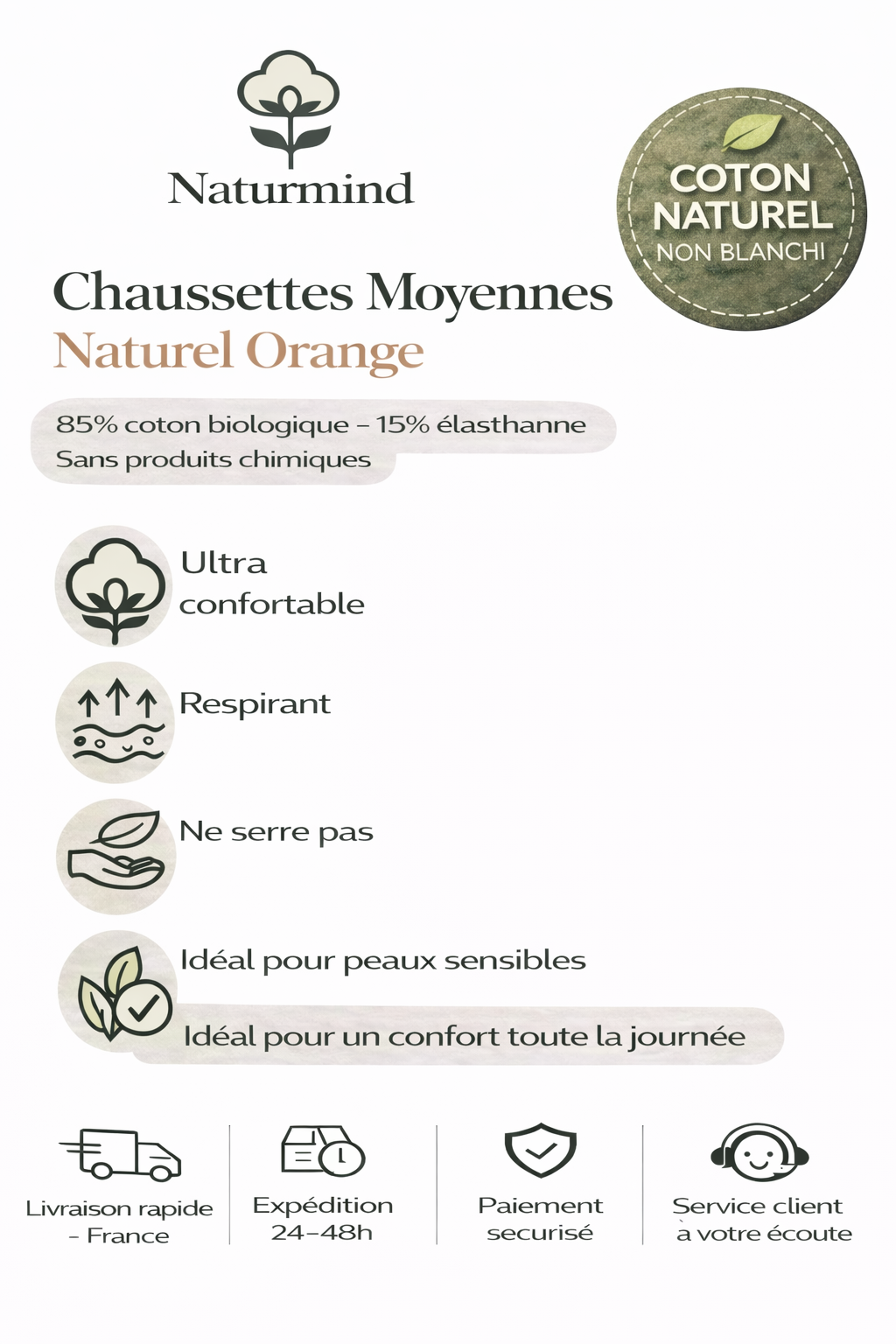 Lot de 3 paires de chaussettes moyennes Orange