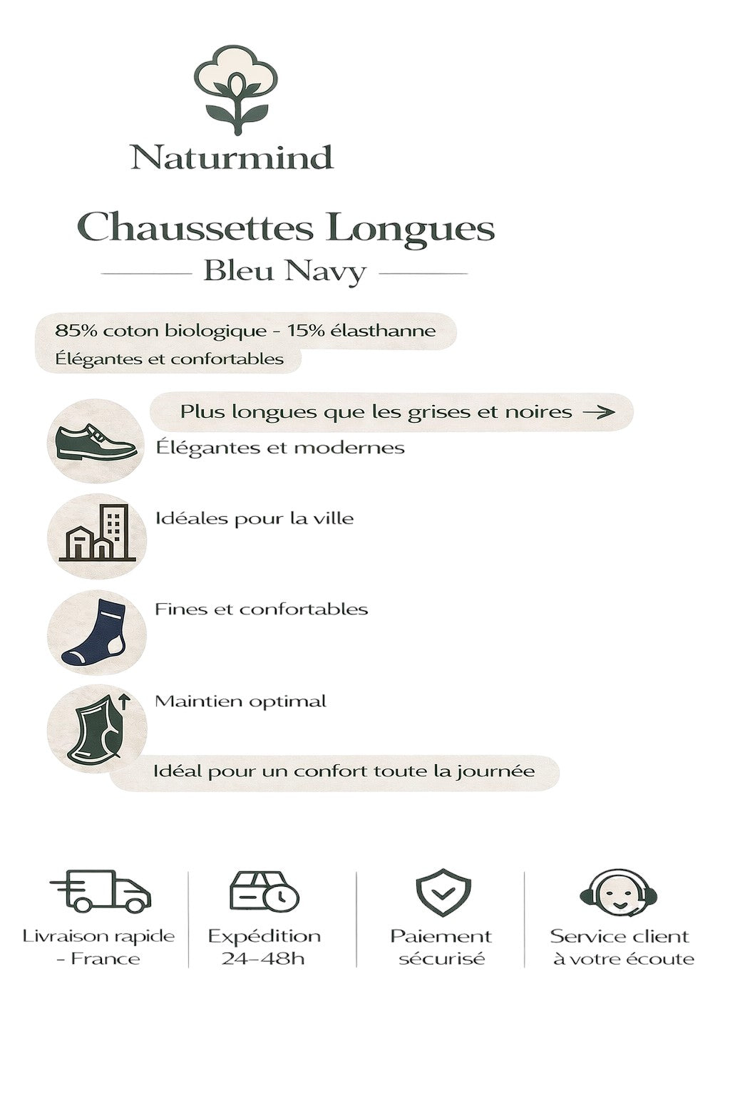 Chaussettes fines longues Bleu Navy