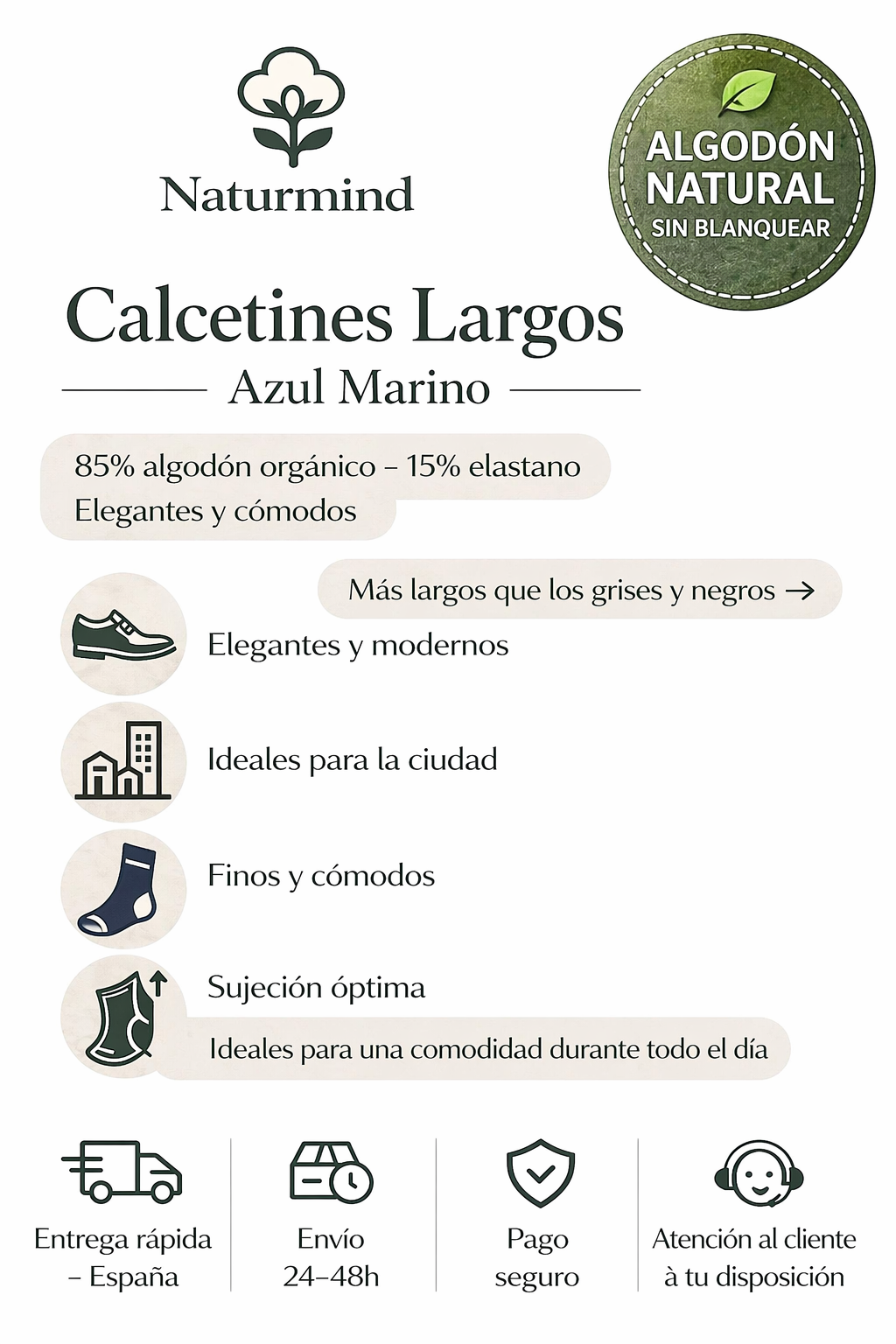 Chaussettes fines longues Bleu Navy
