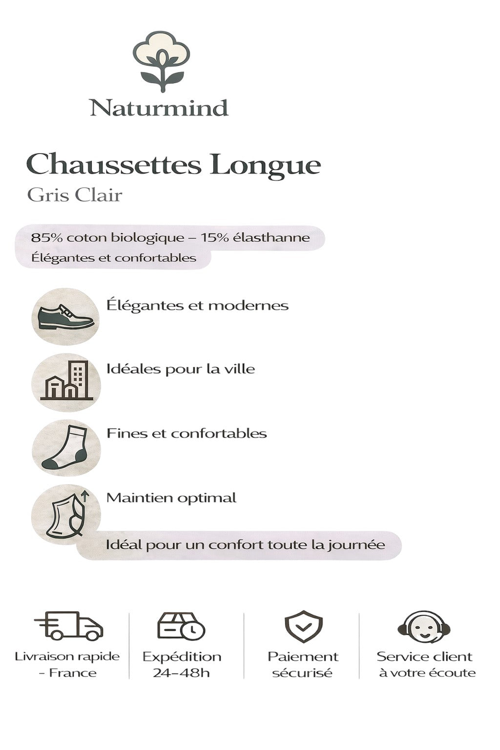 Lot de 3 paires de chaussettes longues fines Gris Clair