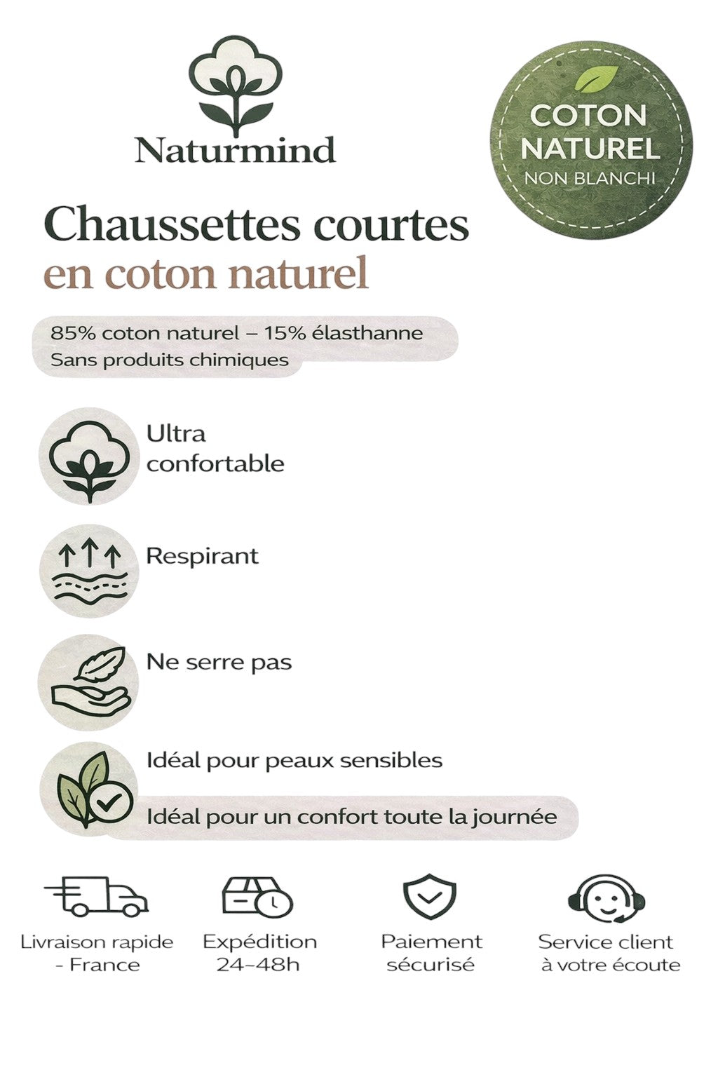 Chaussettes courtes couleur Naturel