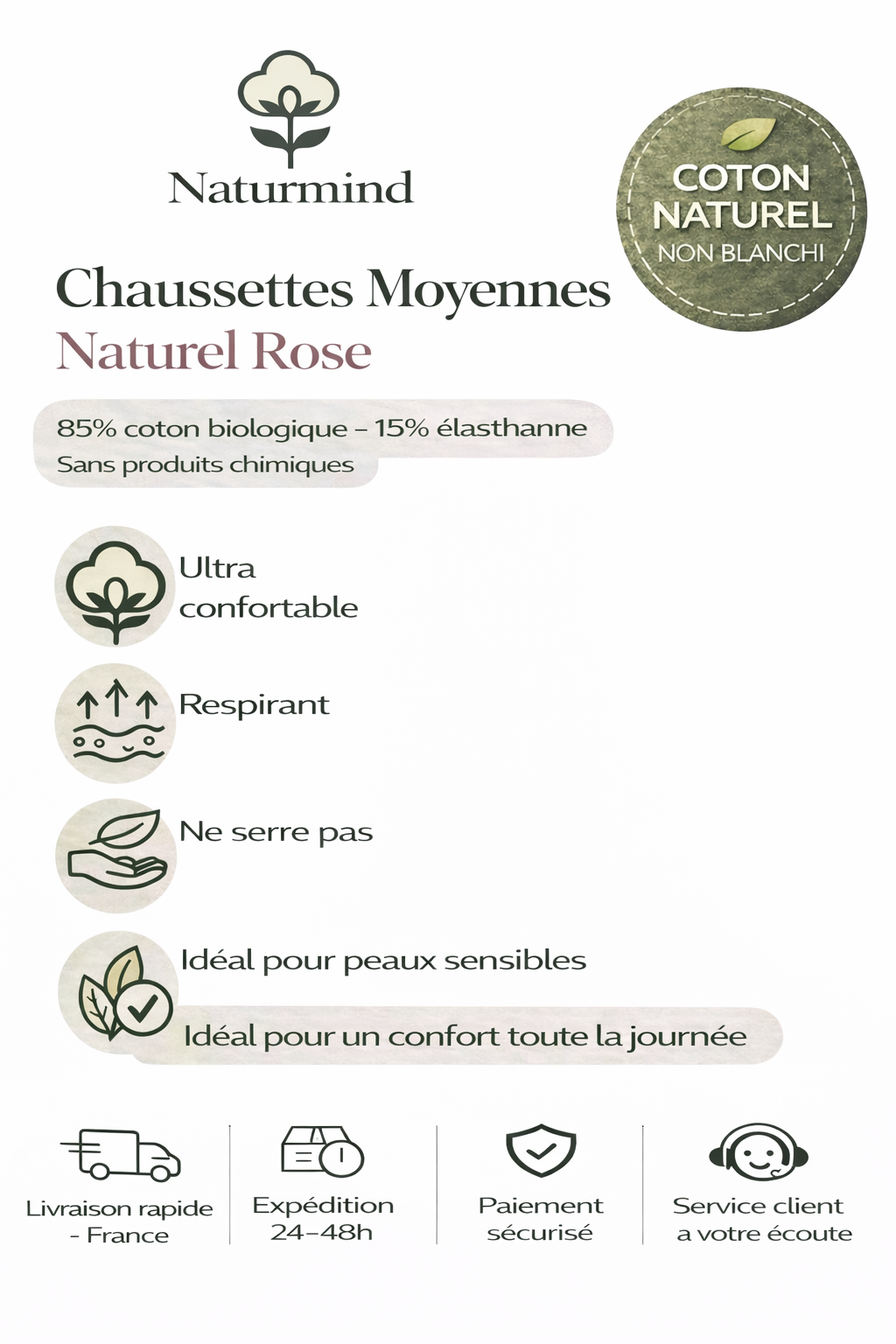 Lot de 3 paires de  chaussettes moyennes Rose