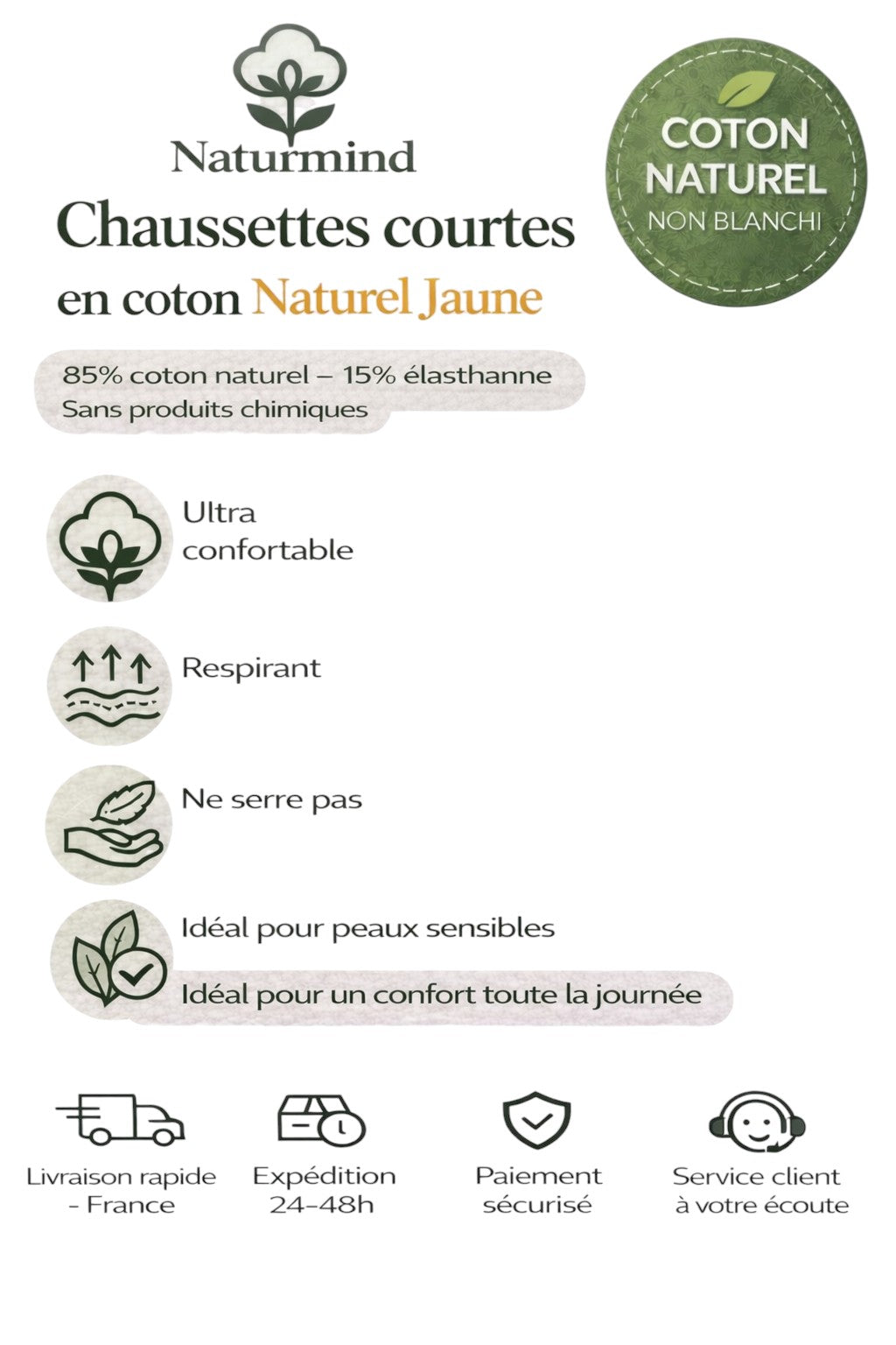 Chaussettes courtes couleur Jaune