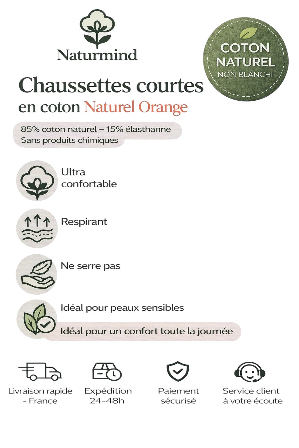 Lot de 3 paires de  chaussettes courtes couleur Orange