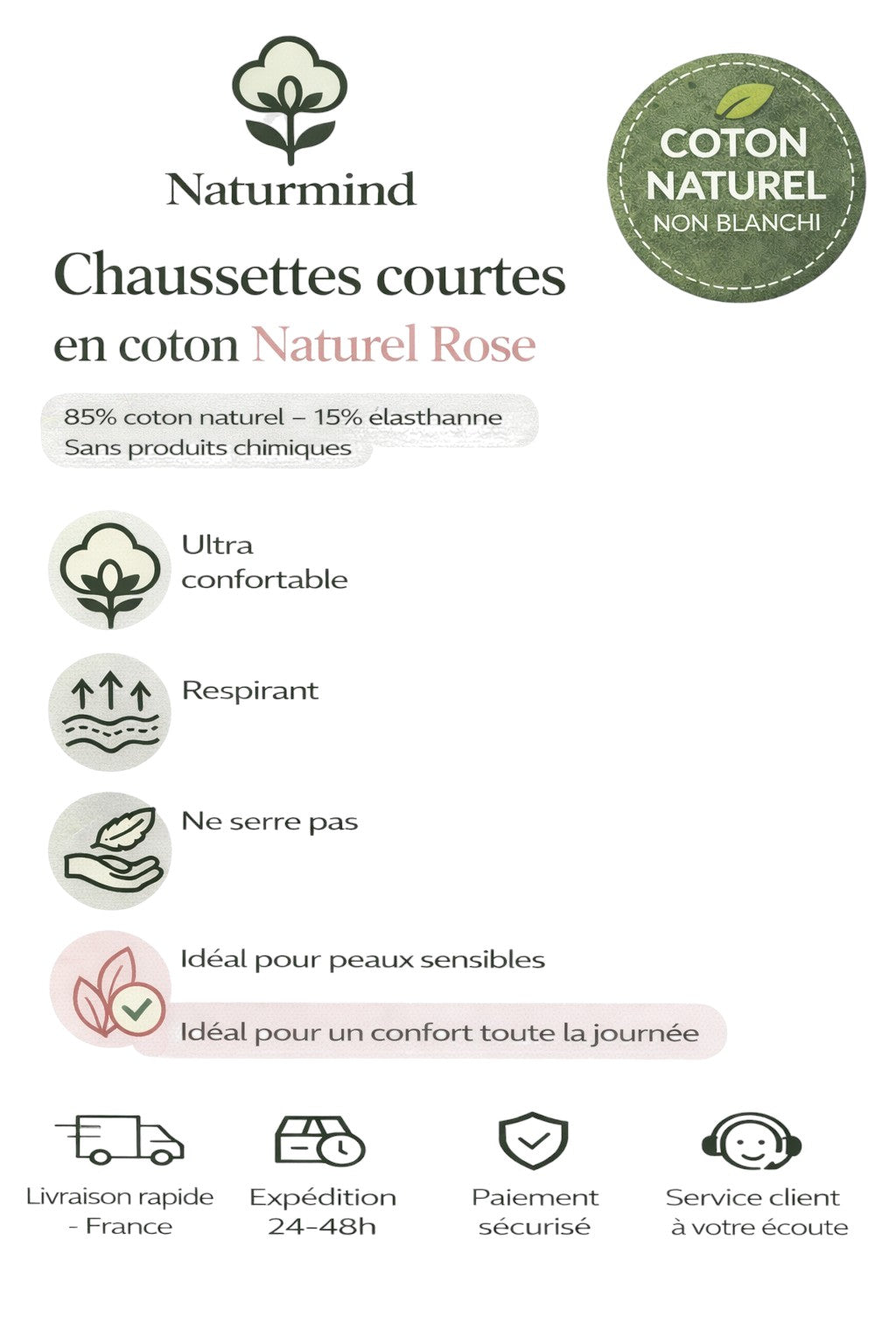 Lot de 3 paires de chaussettes courtes couleur Rose