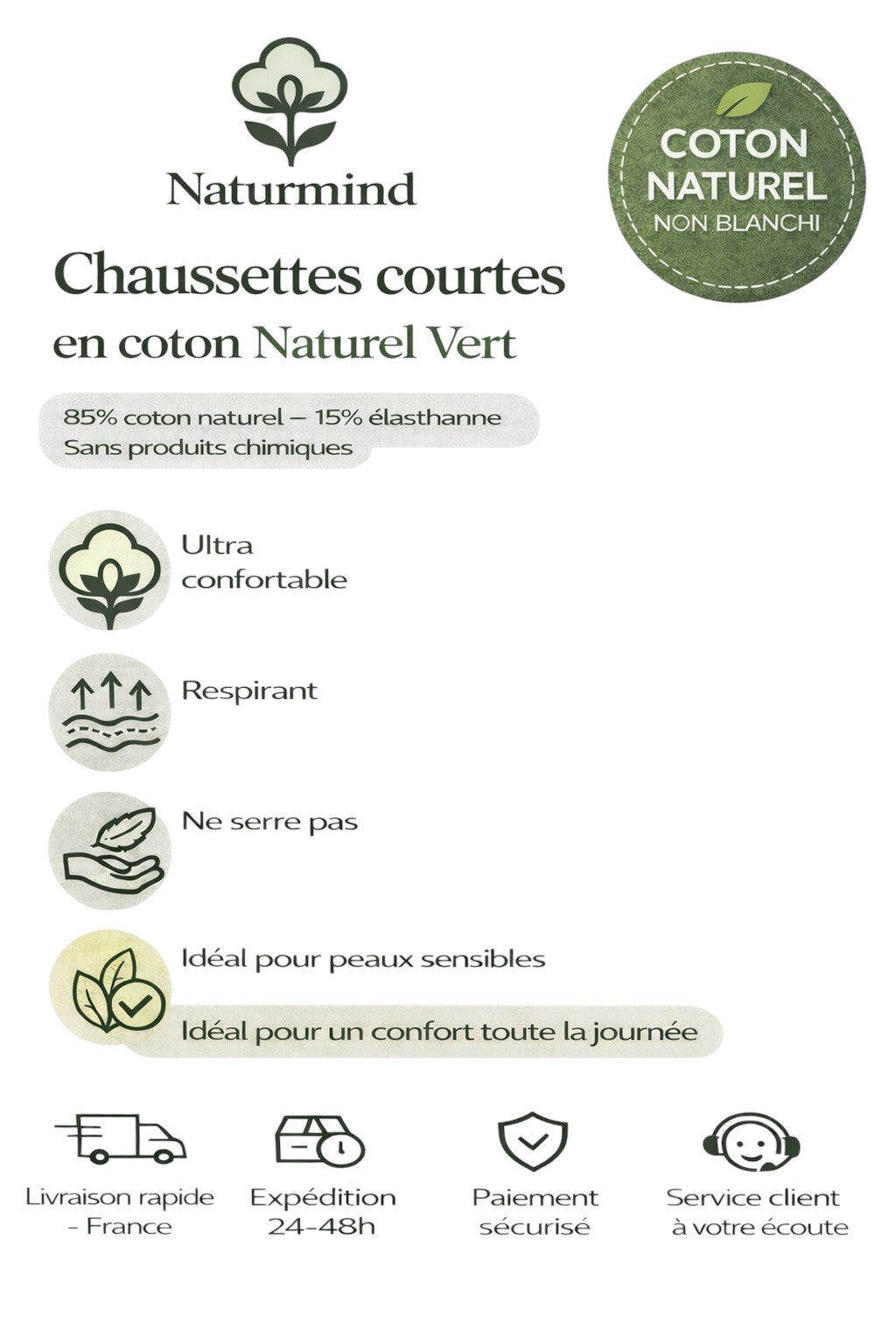 Lot de 3 paires de chaussettes courtes couleur Verte
