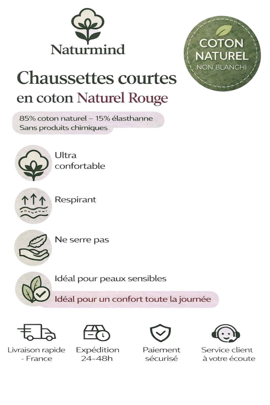 Chaussettes courtes couleur Rouge