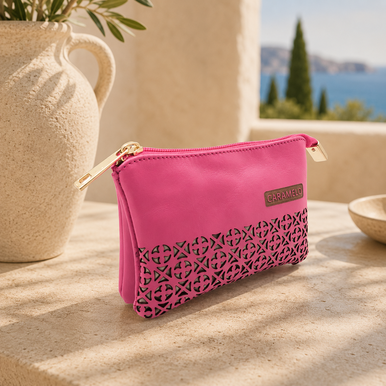 Porte-monnaie en cuir fuchsia