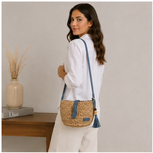 Sac bandoulière tressé bleu