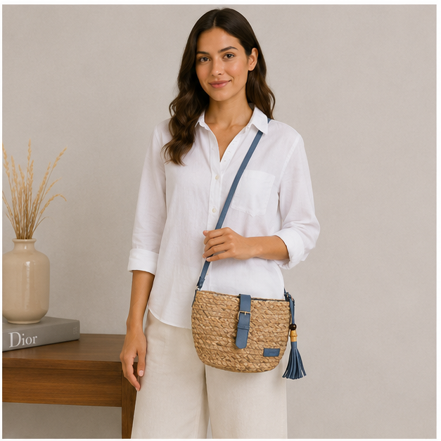 Sac bandoulière tressé bleu