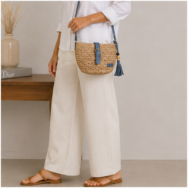 Sac bandoulière tressé bleu