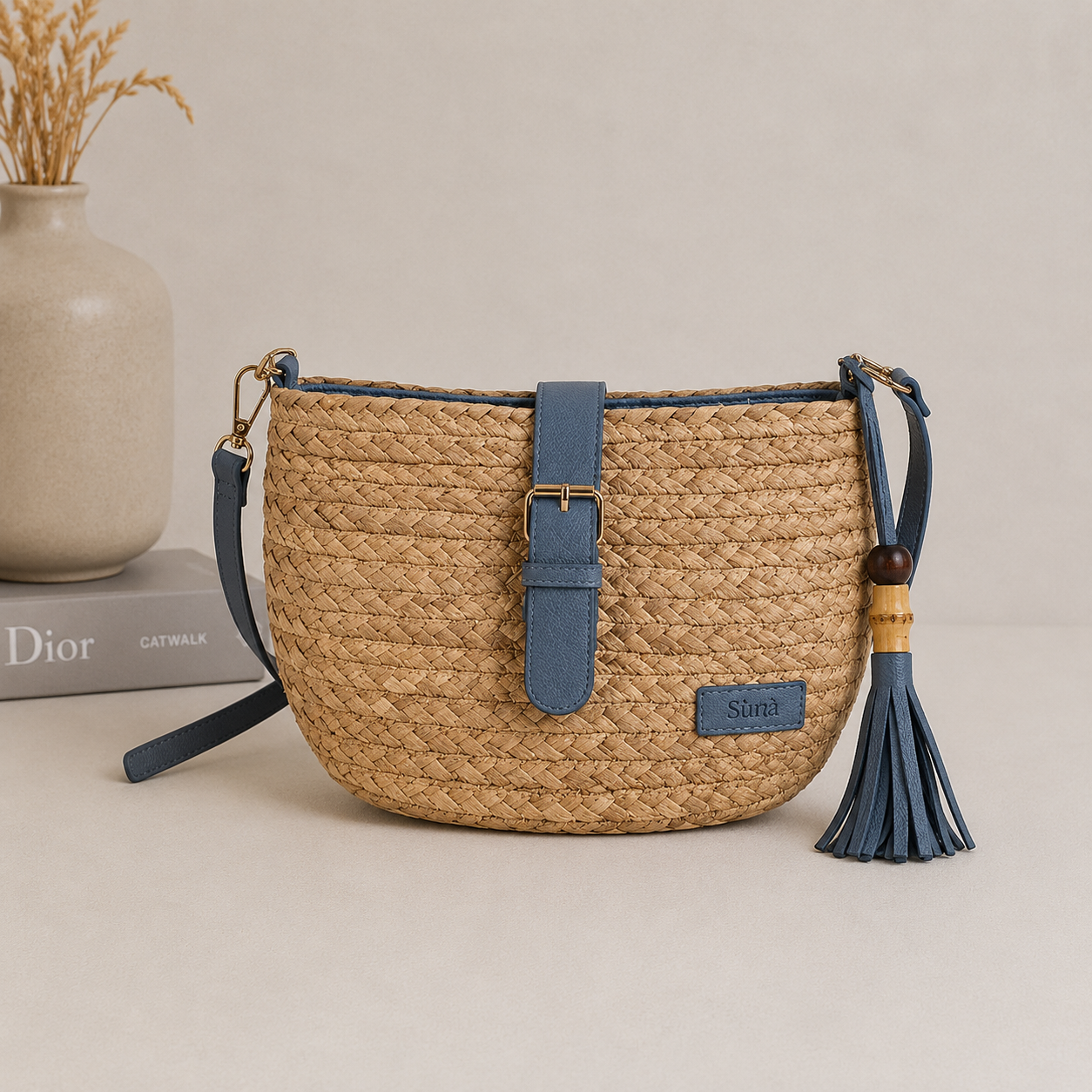 Sac bandoulière tressé bleu
