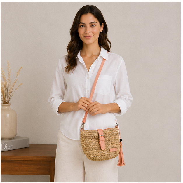 Sac bandoulière tressé orange