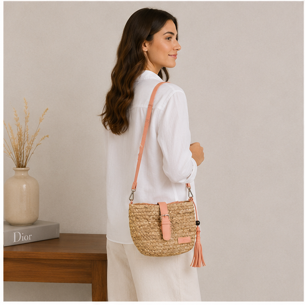 Sac bandoulière tressé orange