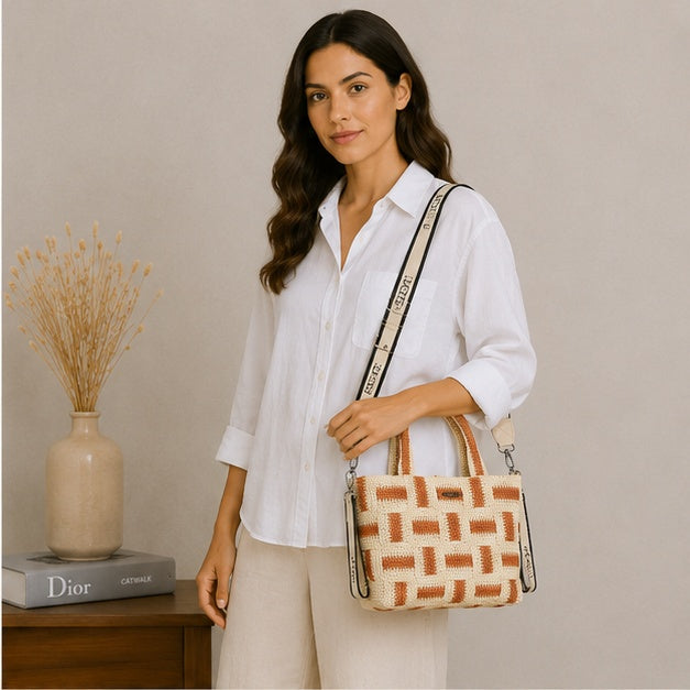 Sac bandoulière beige et naturel