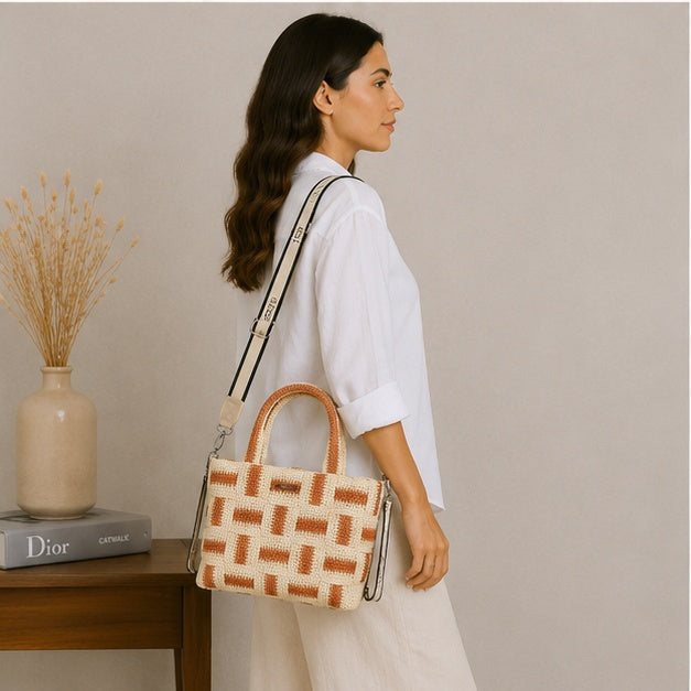 Sac bandoulière beige et naturel