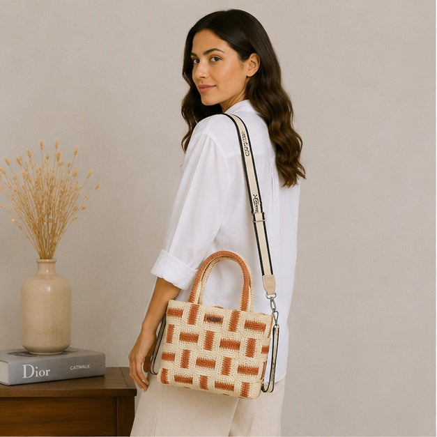 Sac bandoulière beige et naturel