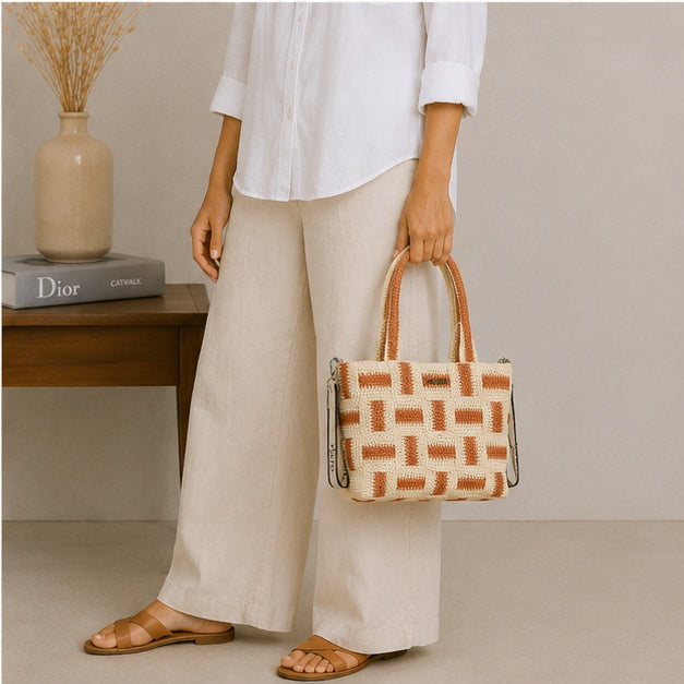 Sac bandoulière beige et naturel