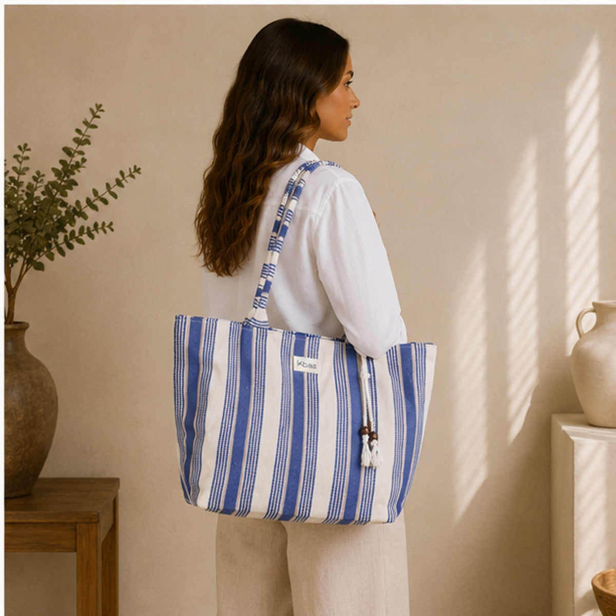 Cabas coton bleu