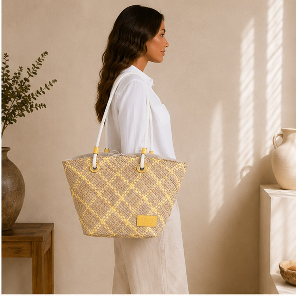 Cabas tressé jaune