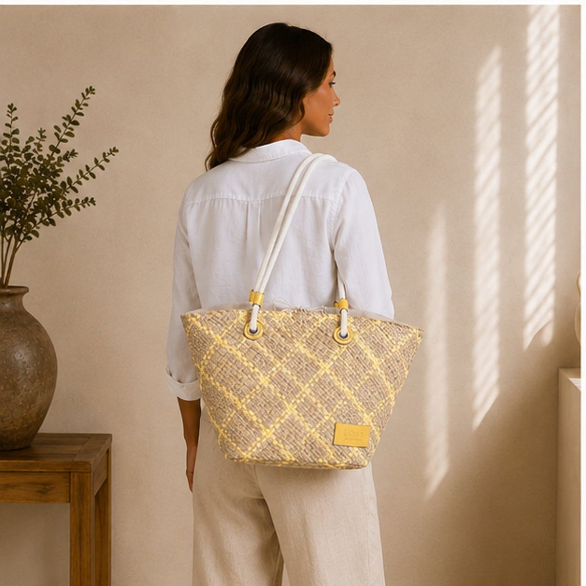 Cabas tressé jaune