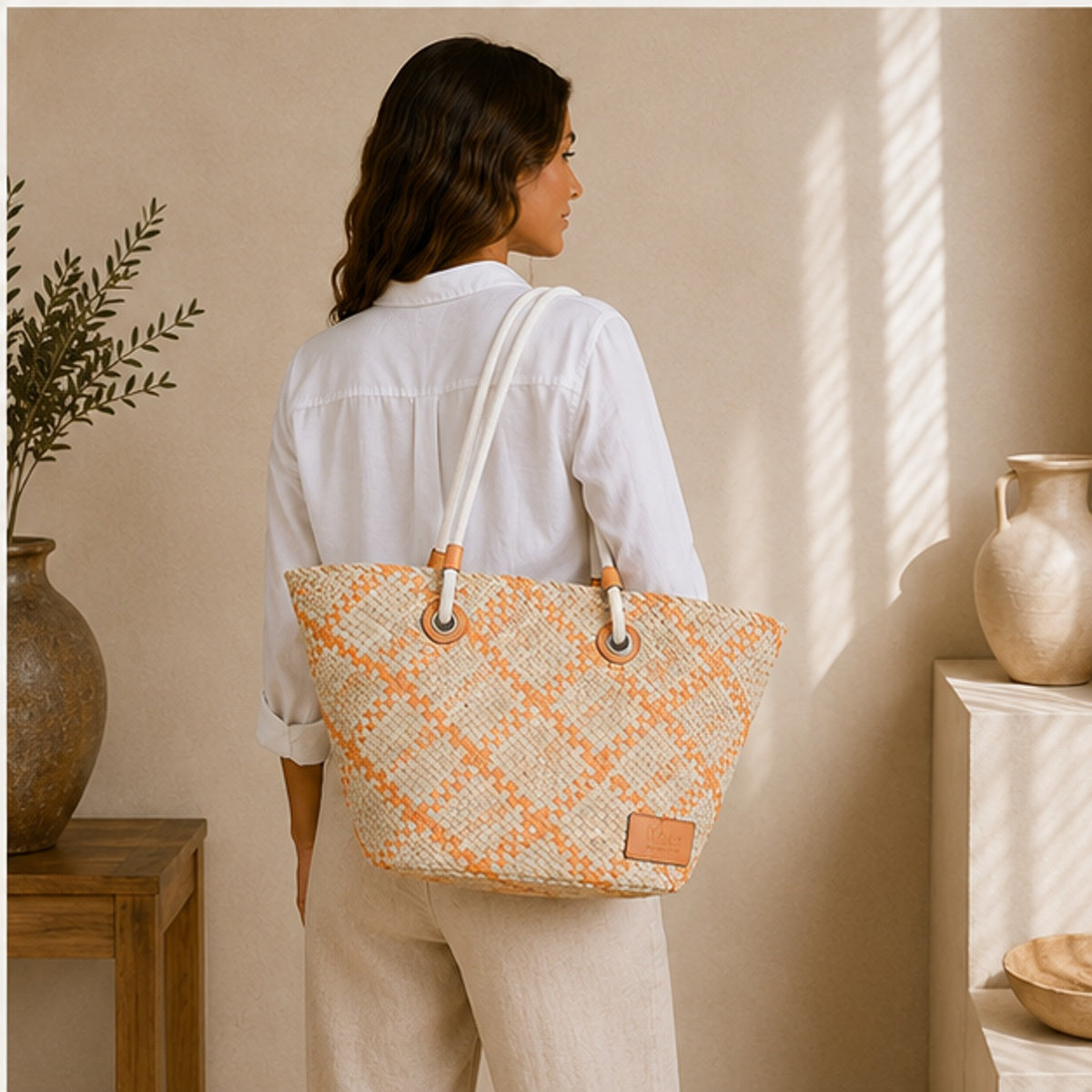 Cabas tressé orange