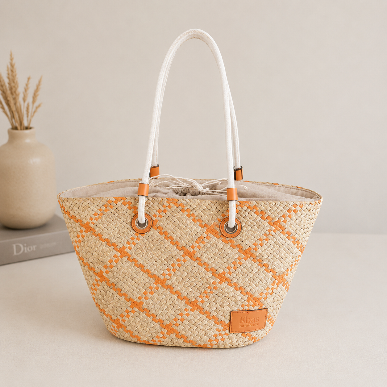Cabas tressé orange